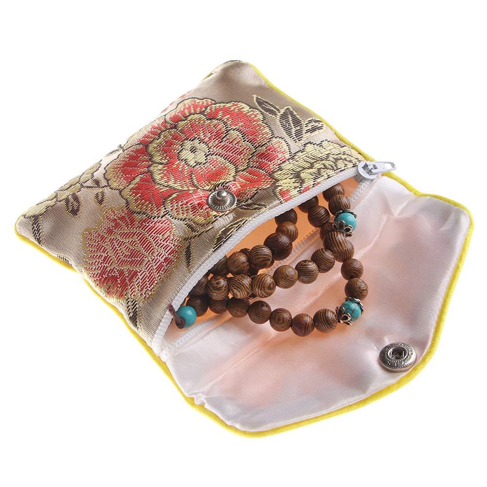 Necklace Beads Silk Embroidery Zipper Buckle Coin Purse Handmade Floral Chinese Jewelery Storage Jewelery Bag Handbags Wallet