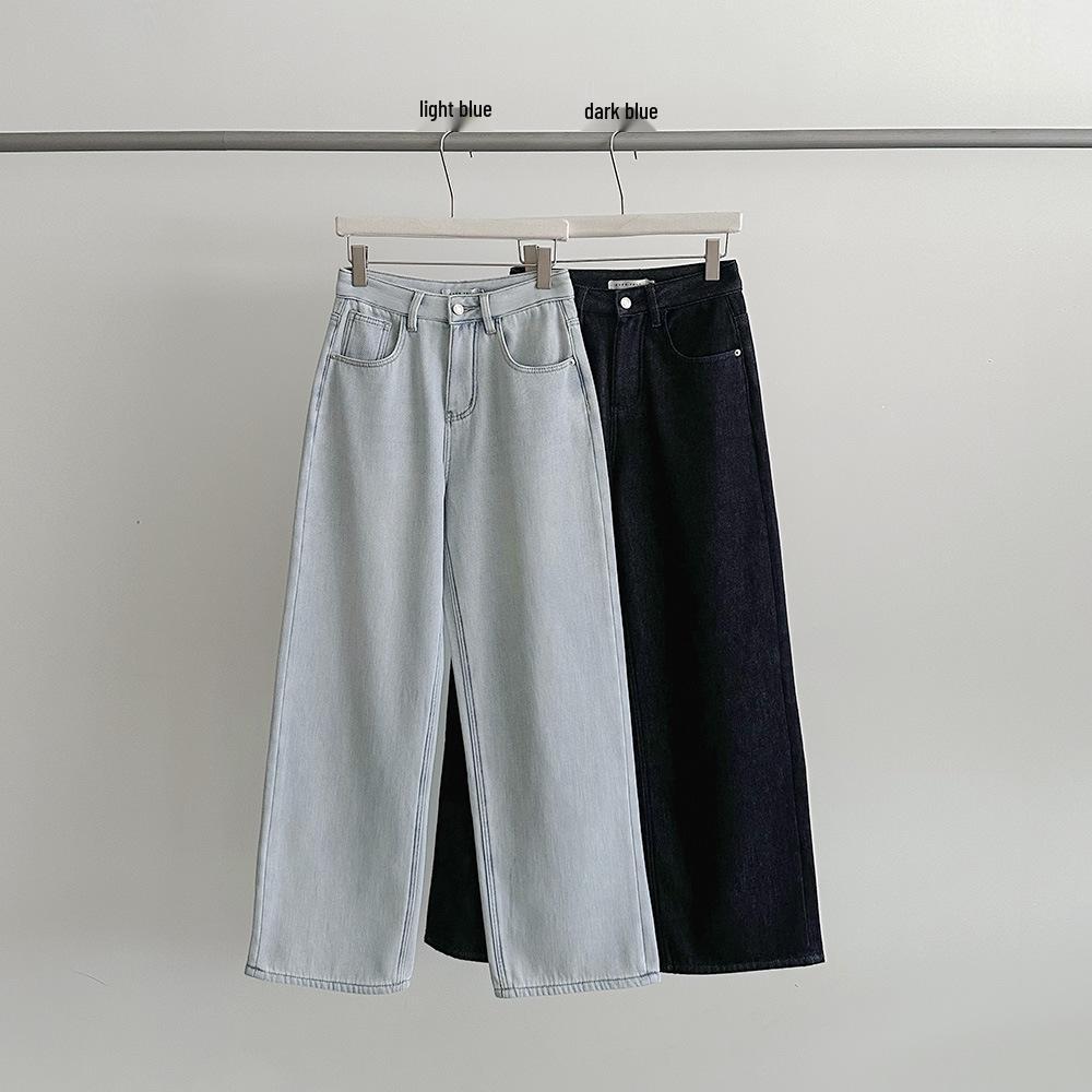 EVERTRUE Women s Fleece-Lined High-Waisted Jeans, Winter 2025 Korean Style, Pure Cotton Straight Nine-Point Pants. Large