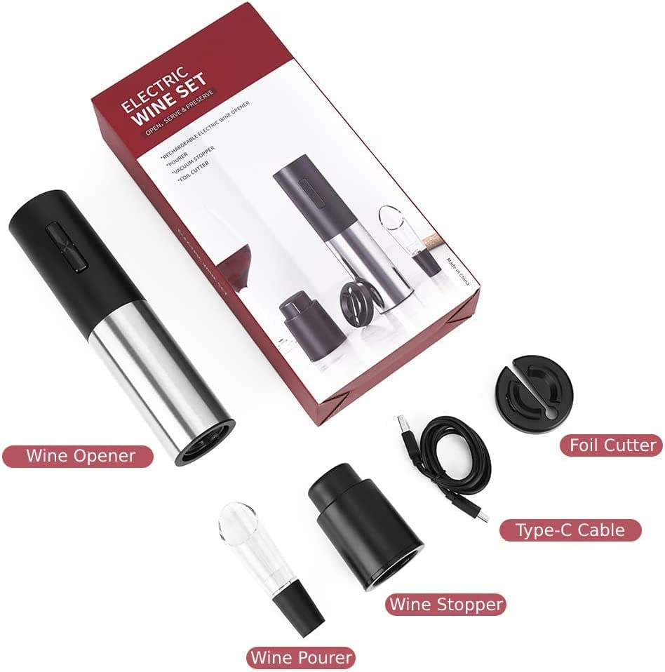 Electric Wine Opener Rechargeable Automatic Corkscrew for Kitchen Wine Bottle Opener with Accessories USB Charging Suit for Home
