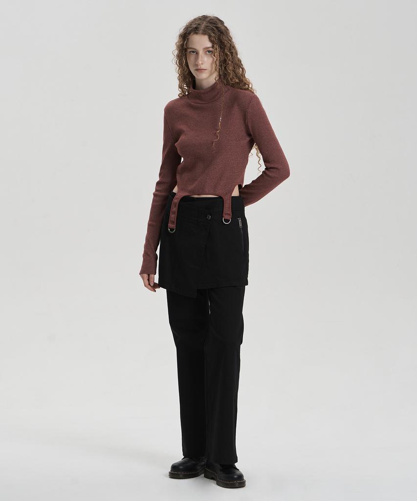 Jenyujeu Layered Skirt Bootcut Pants - Black