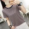 Women Plus Size Striped Cotton Short Sleeve T-Shirt Summer Loose O-Neck Casual Basic Tee Tops