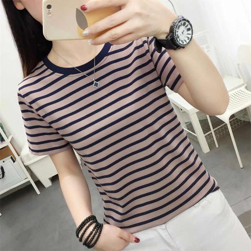 Women Plus Size Striped Cotton Short Sleeve T-Shirt Summer Loose O-Neck Casual Basic Tee Tops