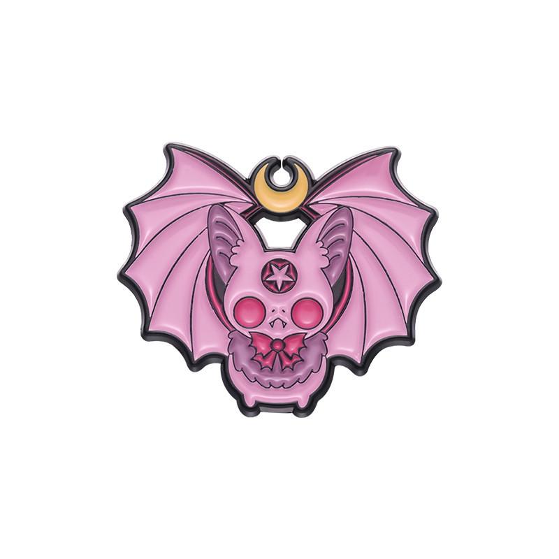 Adorable Cartoon Style Halloween Brooch With Pink Skull Bat And Cat For Festive Decoration