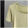Plus Size Square Neck Standard Sleeve T-Shirt Loose Slimming Ribbed Base Top Versatile Breathable Soft Material Flattering Slim Women Top