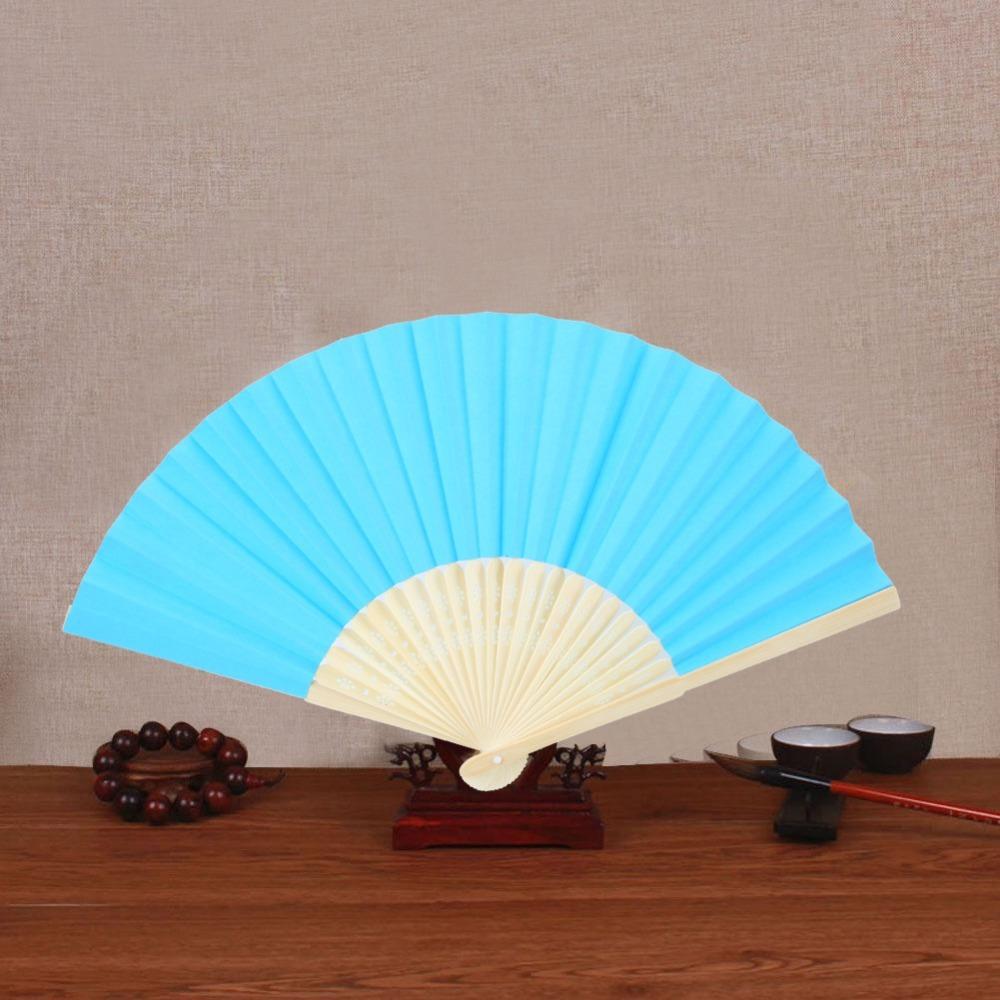 5PCS Paper Foldable Handheld Paper Fan Performance Decorative Hand Fan  Summer Outdoor Cooling синий