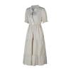Women Summer Casual V Neck Striped Short Sleeve Button Dress Medium Long With Tassel