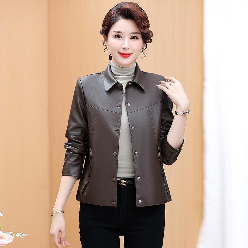 Temperament jacket women's leather jacket mid-autumn and winter short jacket top