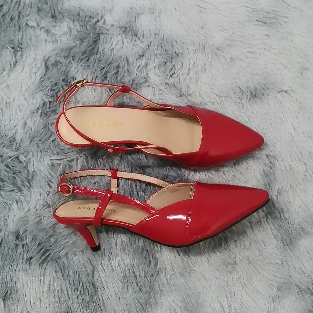 Women Sandals Summer Pointed Toes High Heels Sexy 5cm Low Heels Casual Back Strap Pumps Red Dance Wedding Shoes Large Size