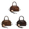 Retro Bowling Bag Handbag Pu Material With Zipper Closure For Daily Use