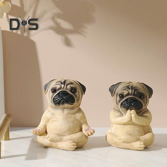Meditating Dog Figurine Resin French Bulldog Statue Yoga Puppy Animal Sculpture Home Office Desktop Garden Decoration Ornament Festival Gift