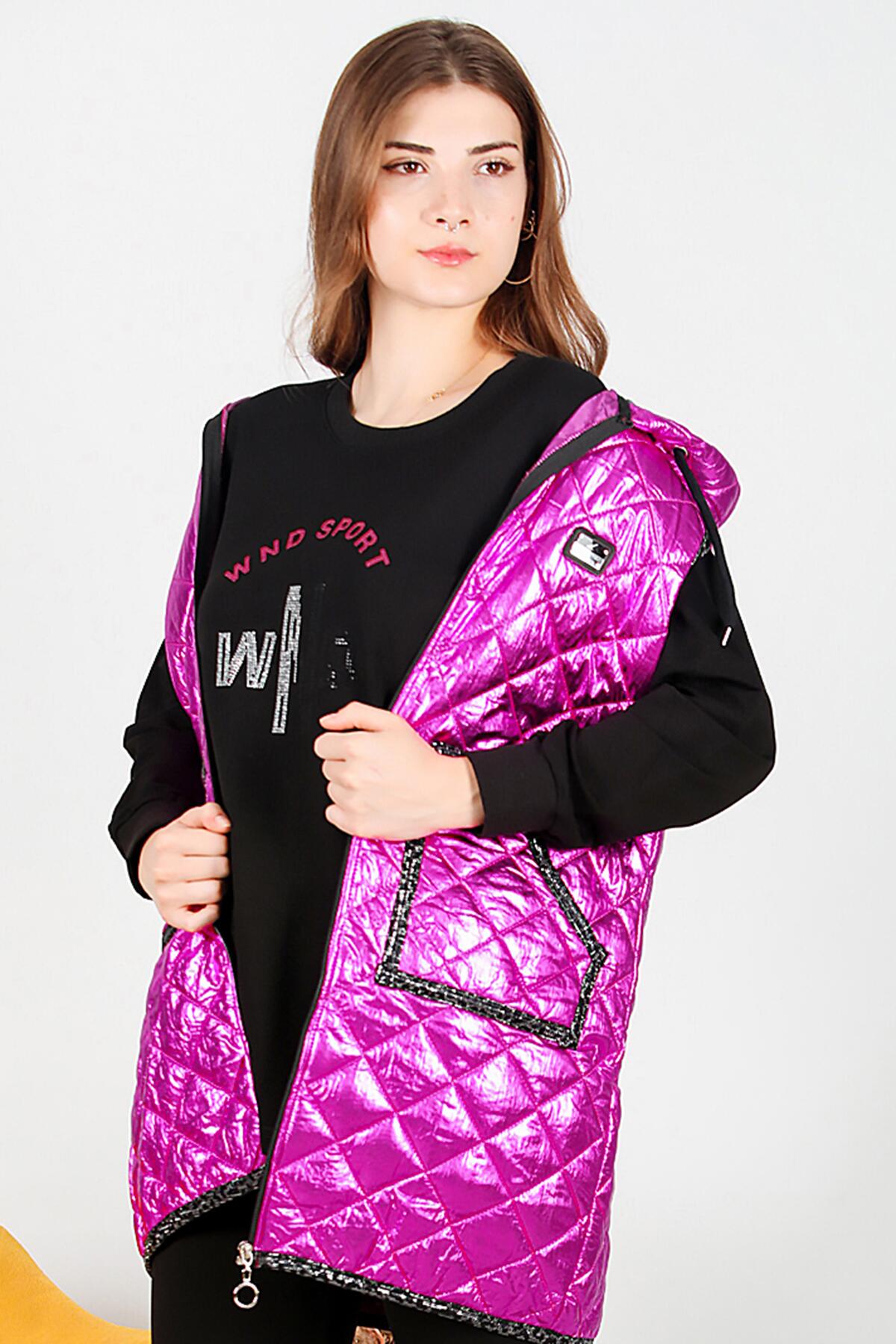 

Женский свитшот с круглым вырезом и принтом 42 фуксия