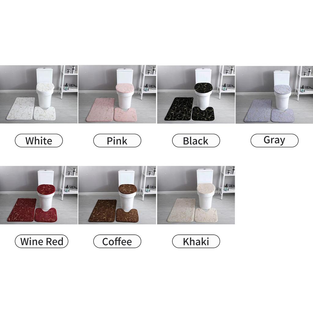 3PCS Bath Mat Toilet Lid Cover U-Shaped Rug Non Slip Soft Floor Rug Water Absorbent Marbling Door Mat Bathroom Rug Carpet Seat Cover Rug Set