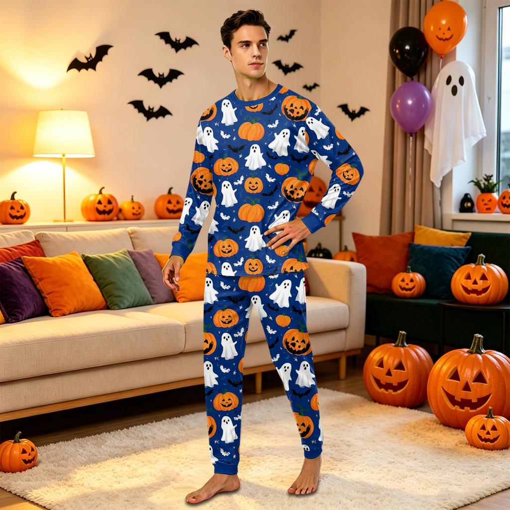 Family Matching Halloween Printed Loungewear Set with Long Sleeve Top and Pants for Women, Men and Kids