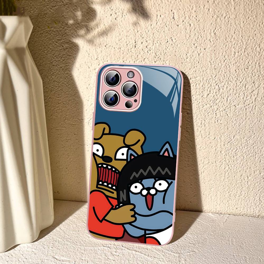 Cartoon K-KAKAO CUTE F-FRIENDS Tempered Glass For Iphone 14 13 12 11 Pro Mini XS MAX 14Plus X XS XR Fundas