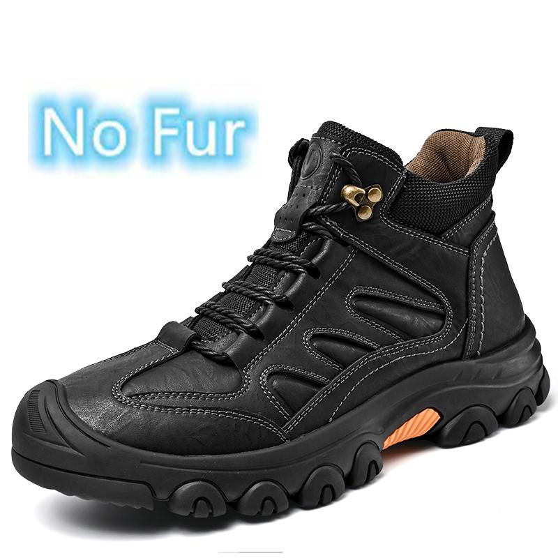 Fashion Genuine Leather Men's Snow Boots Super Warm Plush Outdoor Boots Retro Style Non-slip Hiking Boots Winter Travel Hiking Footwear