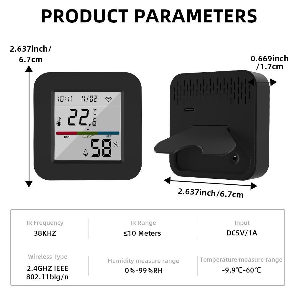 Tuya Smart Universal IR Remote With Temperature Humidity Sensor for Air Conditioner TV AC Works with Alexa Google Home Yandex