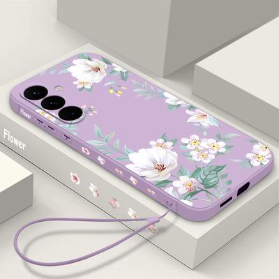 Floral Print TPU Lanyard Soft Case For Samsung S25 S24 FE S23 Ultra S22 A36 A16 A55 A15 A35 A06 A05 A25 A54 Slim Shockproof Matte Phone Cover