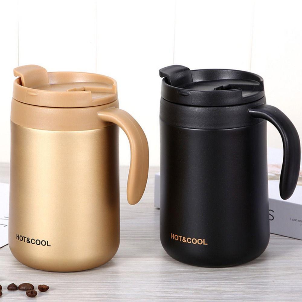 Double-Walled Insulated Coffee Mug 500ML with Handle Insulated Drinking Cup Leak-Proof Portable Sealed Water Cup Office Use
