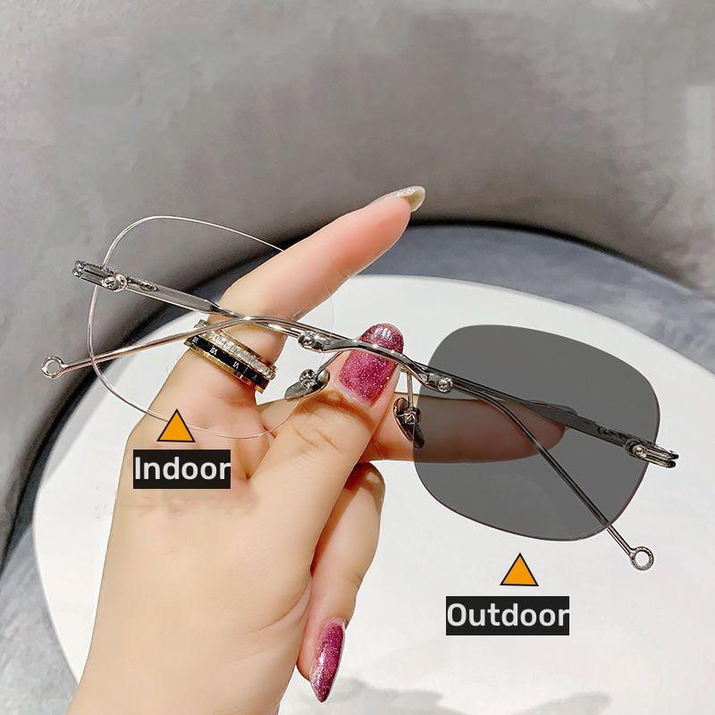 New Rimless Pochromic Myopia Glasses Men Women Minus Diopter Short Sighted Eyeglasses Fashion Outdoor Frameless Sunglasses