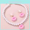 Lip Pendant Necklace With Artificial Pearl Chain For Women Fashion Jewelry