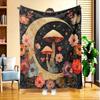 A Plush Blanket Featuring Mushrooms And Flowers Under The Night Sky, with High-Definition Digital Printing, Suitable for All Seasons, Perfect for Sofa