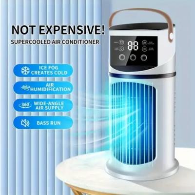Acondicionador de Aire Portátil Multifuncional 3 en 1, Humidificador, Ventilador con Luz Ambiental | Enfriador USB con Tanque de Agua de 16.91 Onzas, 9 Ajustes de Velocidad