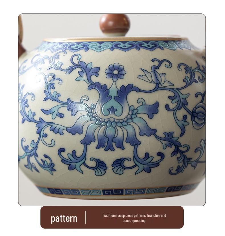 Ru Kiln Lotus Tea Set: One Pot, Six Cups with Tray - Kung Fu Style