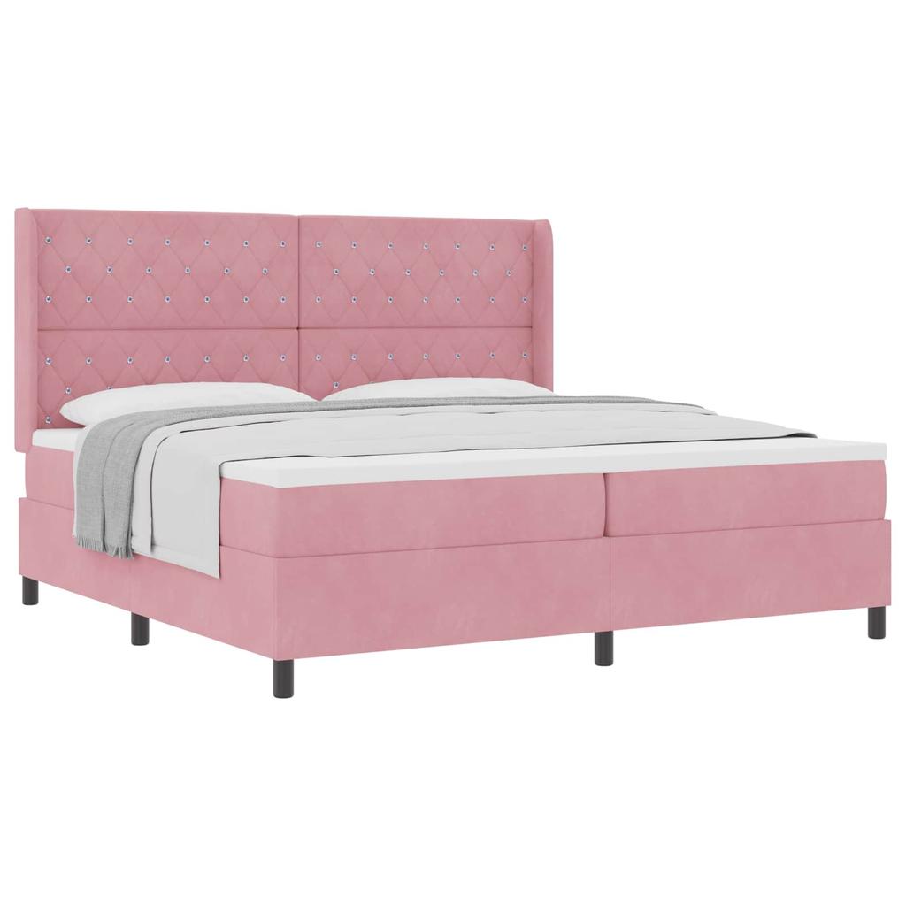 Box Spring Bed with Mattress and Headboard Pink 200 x 200 cm Velvet