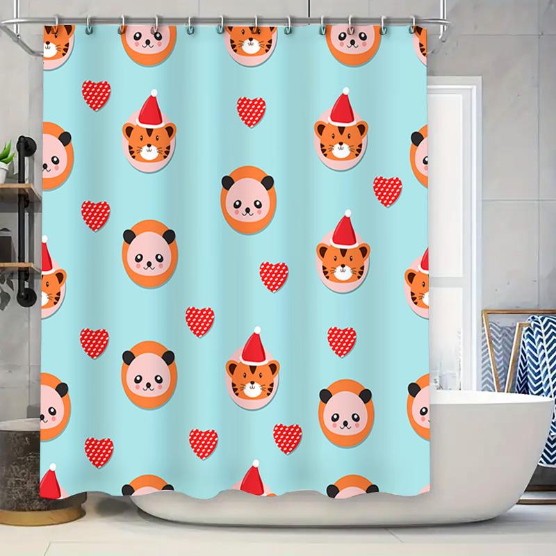 

Adorable Animal Pattern Bath Shower Curtain For Bathroom Decoration Christmas Red Hat Printed Fabric Waterproof Home Decor In Sh W60H190(CM)-1 Pcs