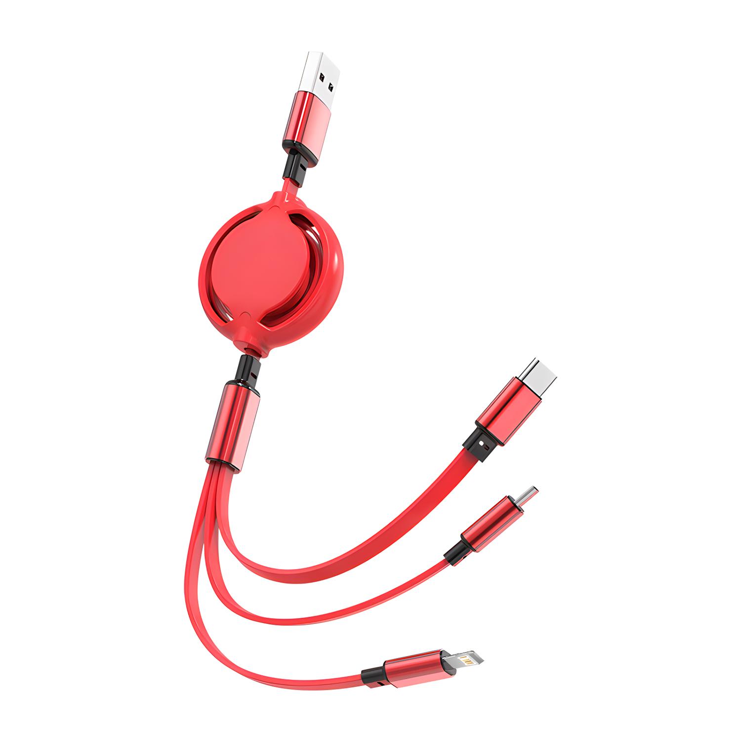 

3 in 1 Retractable USB Cable Fast Charging Micro USB Type-C Android Suitable for iPhone Xiaomi Huawei Samsung Charging красный
