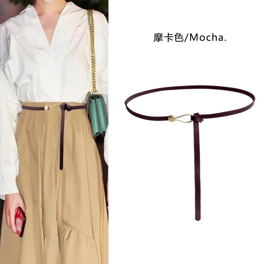 1Pc Women's Cowhide Thin Belt Knotted Decorative Versatile Dress Narrow Non-porous Small Belt Thin Belt