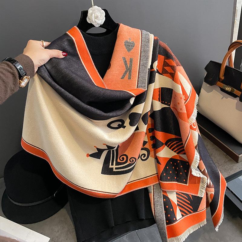 Autumn and winter new imitation cashmere scarf female cartoon poker pattern warm versatile long shawl