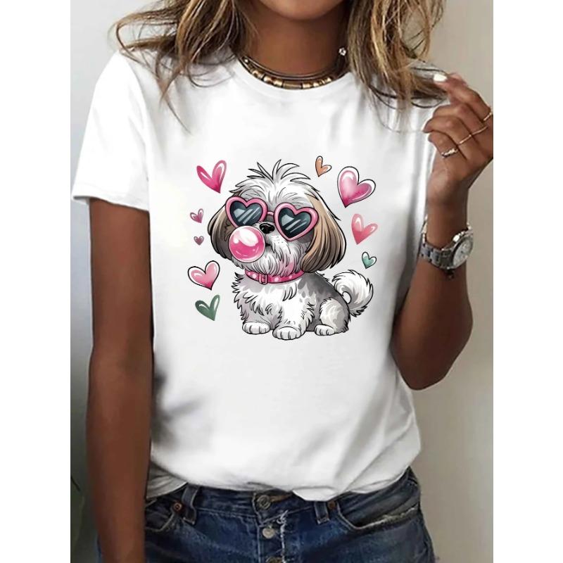 

Women s Fashion Glasses Printed T-shirt Sleeves Round Neck Casual Summer Dress XL