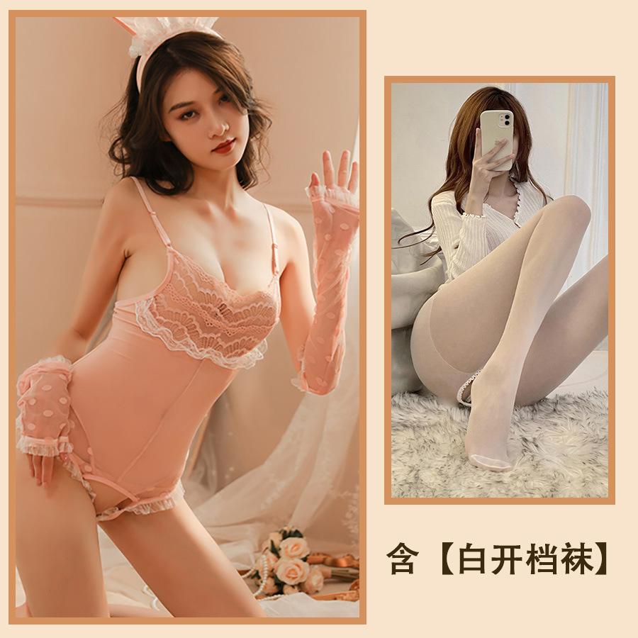 Sex Bunny Uniform Transparent Suspender Lace Open Gear Free Temptation Hot Tease Pajama Dress
