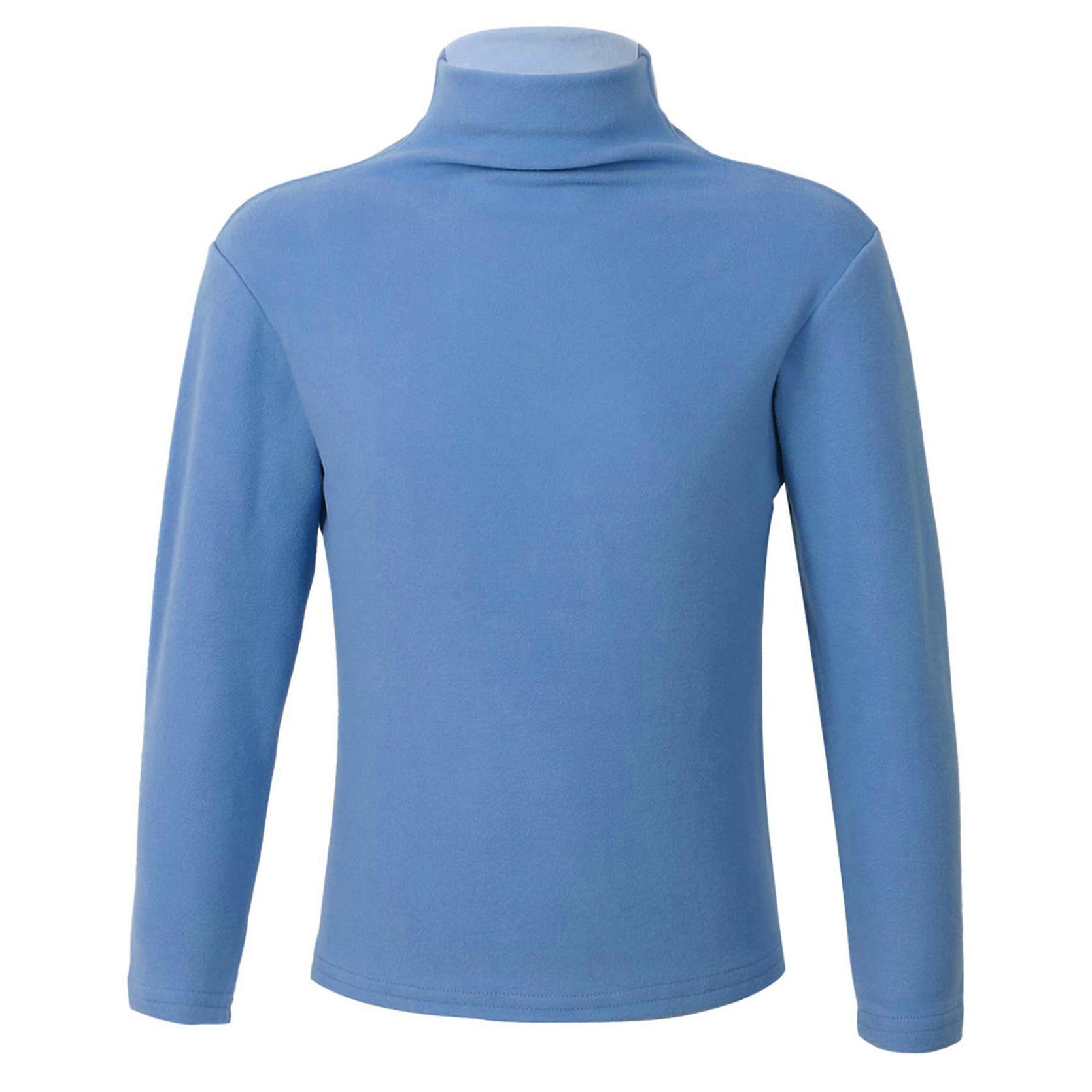 

Термотопи для немовлят, хлопчиків, дівчаток, однотонна футболка з високим горлом, бавовняні топи з довгим рукавом і штучним вирізом 2-3 Years світло-синій колір