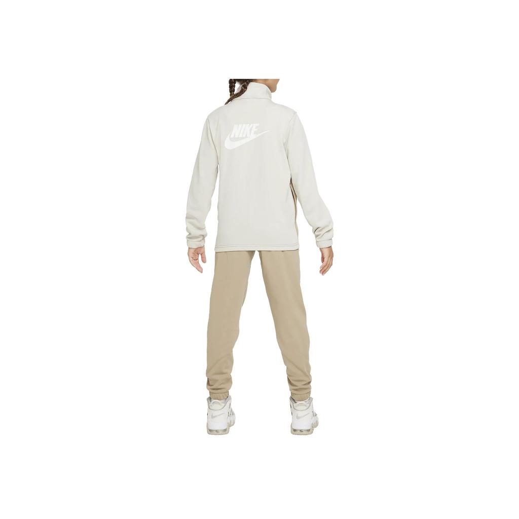 Nike Casual Sportswear Color Block Stand Collar Zip Jacket And Elastic Cuffed Pants Kids Sets Light-Bone FD3067-072