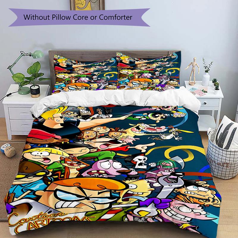 3pc Dexter's Laboratory Cartoon Bedding Set Guest Room Bedroom Decor Christmas Halloween Decor Gifts- All Seasons (No Insert)a1013144