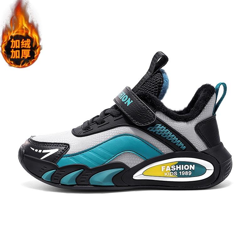 Children's Sports Shoes 2025 Autumn and Winter Velvet Leather Waterproof Velcro Versatile Casual Lightweight Boys Running Shoes Tide