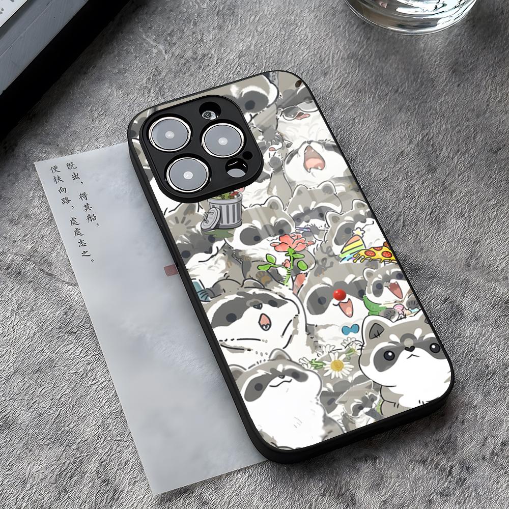 Raccoon Cute Phone Case For IPhone 17 Pro Max 14 Pro 15 12 11 13 Mini X XR XS 16 Plus SE Glass Cover
