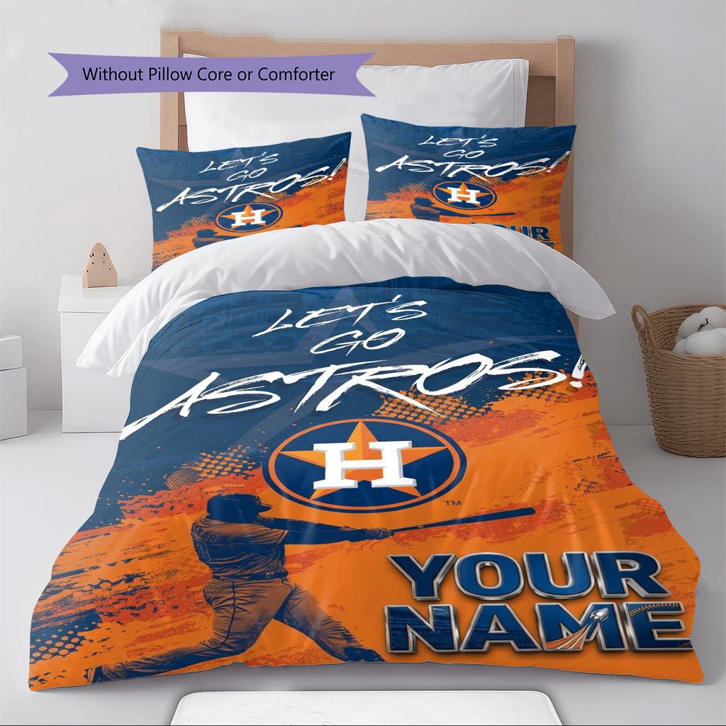 Name Custom Houston Astros Pattern Bedding Set Quilt Cover Pillowcase Home Decor Gift (1 * Duvet Cover + 2 * Pillowcase, Without Core)