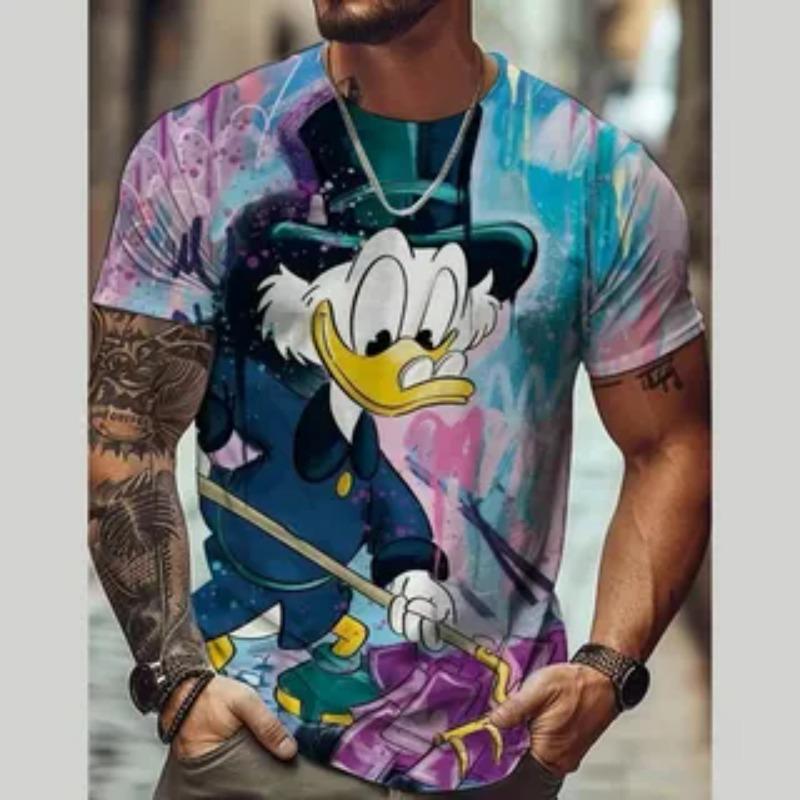 Herr T-shirt med tecknad anime-stil, 3D-tryckt, rund hals, kort ärm, lös, vardaglig, bekväm, sommar