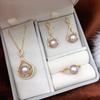 2024 Freshwater Pearl Jewelry Set: Luxurious Three-Piece Includes Ring, Earrings & Pendant, Available In Multiple Colors.