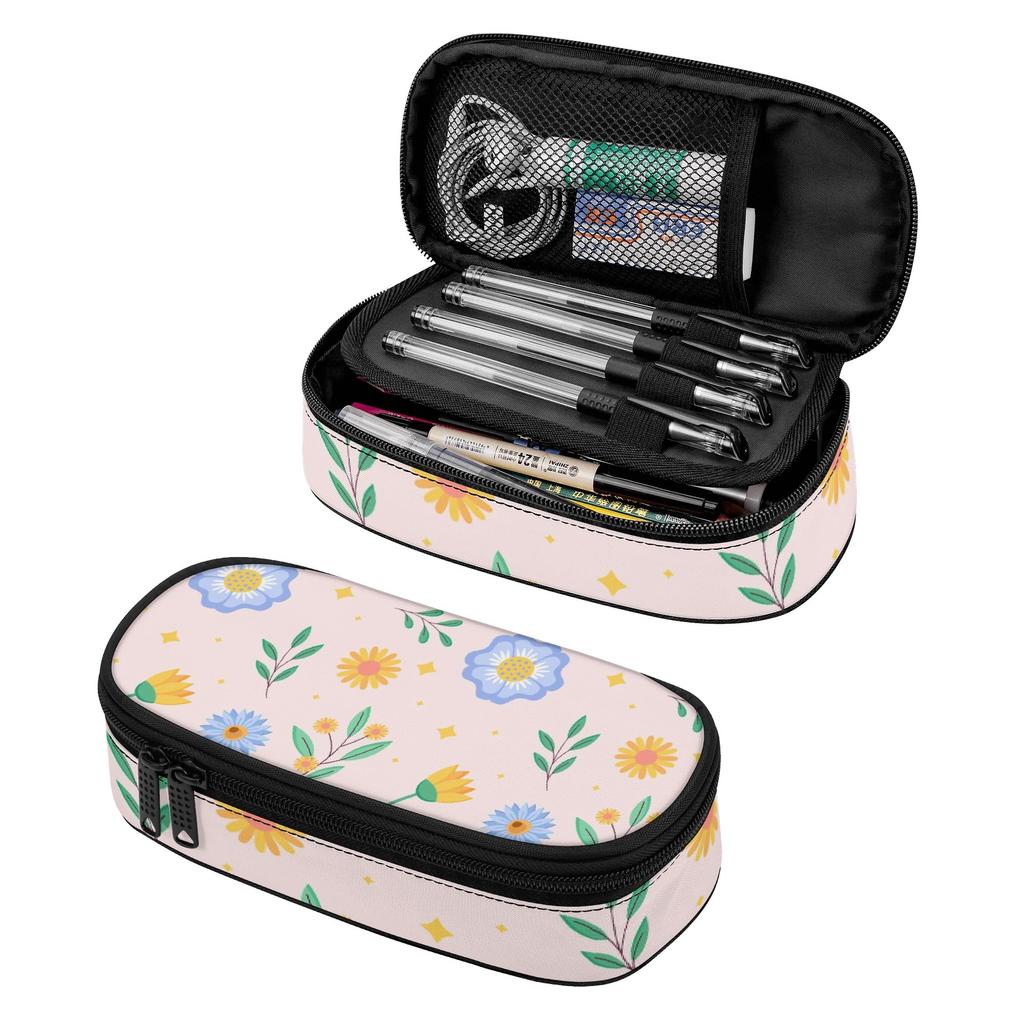 Pencil Bag Organized Storage Zipper Closure 300D Polyester with Mesh Pocket Removable Divider and Pen Slots for Daily School Use