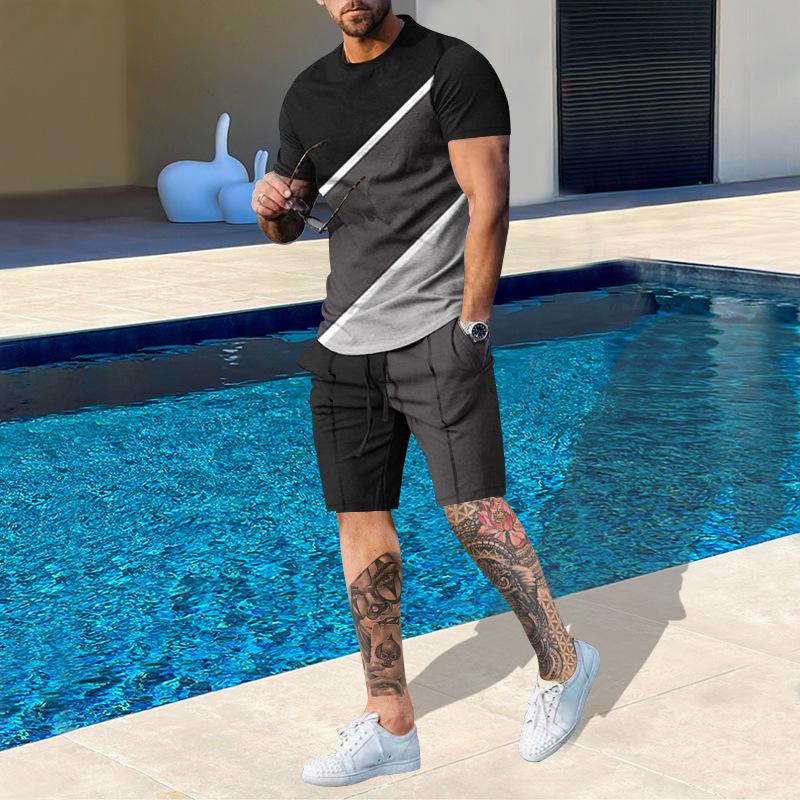 Plus Size Men's Summer Suit Round Neck Short Sleeved Shorts 3D Printed Loose Men's Casual Sports Set