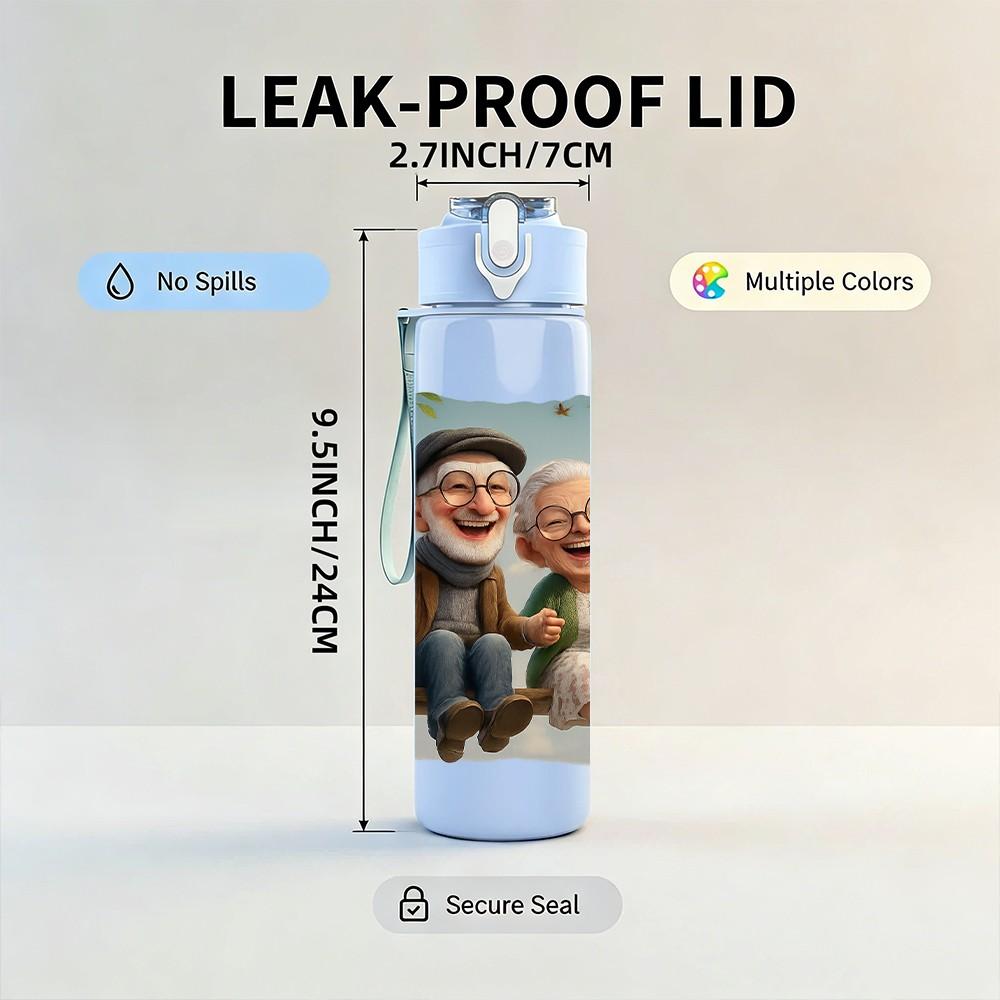 1PC Old Man And Kid Warm Art 750ml Color Plastic Sports Water Bottle Leakproof Flip Straw Lid Suitable for Sports Office Home Use