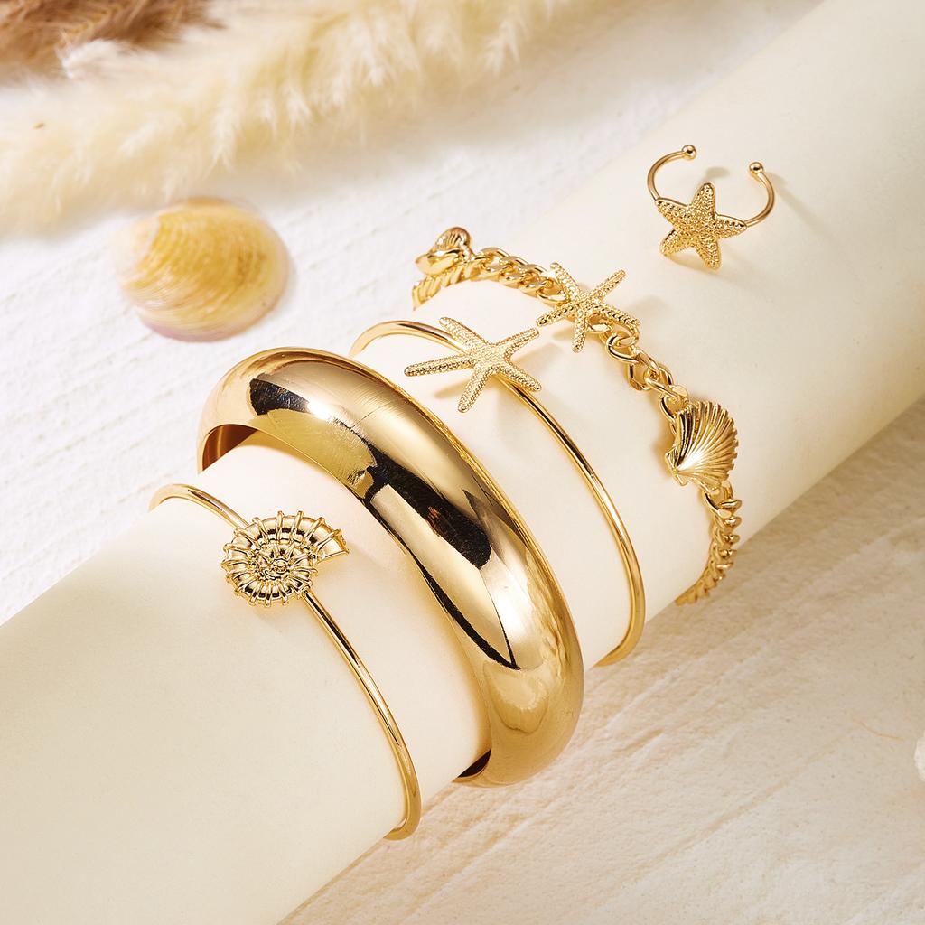Mermaidcore Ocean Aesthetic Chic Stacked Bracelets Set Women 5Pcs Starfish Cowrie Shell Layered Bangle Beach Party Charm Jewelry