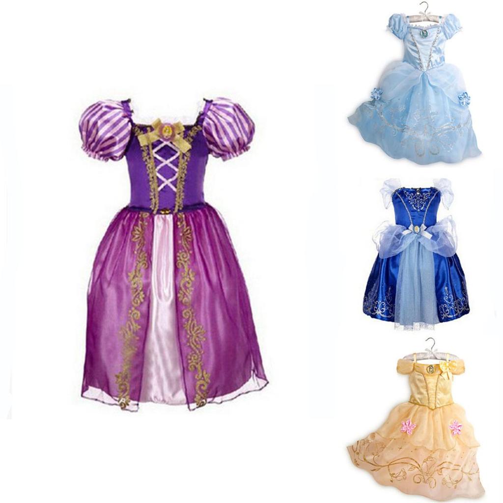 Elegant Kids Girls Princess Fancy Dress For Rapunzel Belle Cosplay