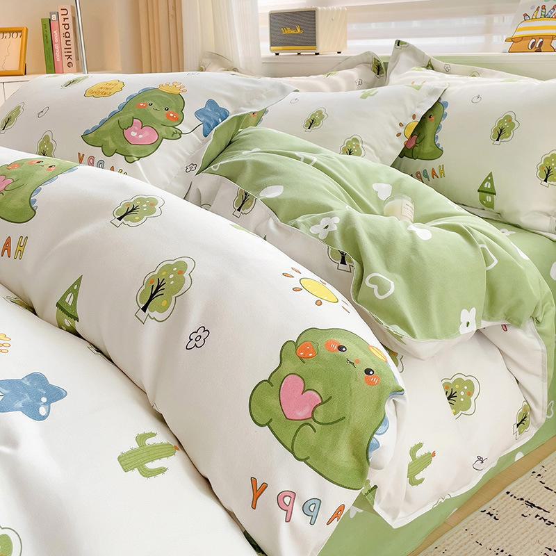 Fresh Literary Style Glutinous Cotton Bedding Set - Four-Piece Set for Dormitory or Home