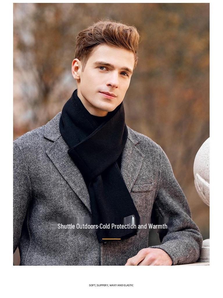 Men's Korean Style Wool Knitted Scarf – Solid Color, Casual, Warm Neck Warmer for Autumn & Winter
