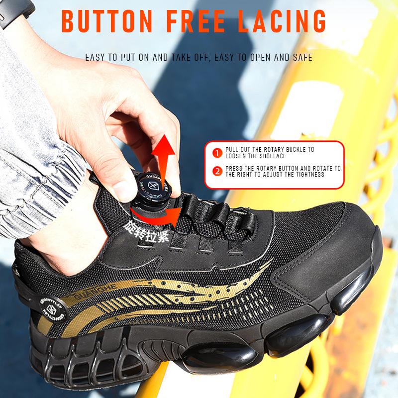 Yeni İş Ayakkabıları Erkek Kaliteli Döner Düğmeli Erkek Güvenlik Ayakkabıları Darbeye Dayanıklı Delinmeye Dayanıklı Yıkılmaz Ayakkabılar İş Güvenlik Botları